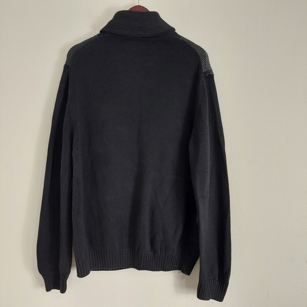 Tasso Elba Men's Size Large Zip-Front Cardigan Sweater Black Gray Plaid Pockets‎ - Picture 8 of 10